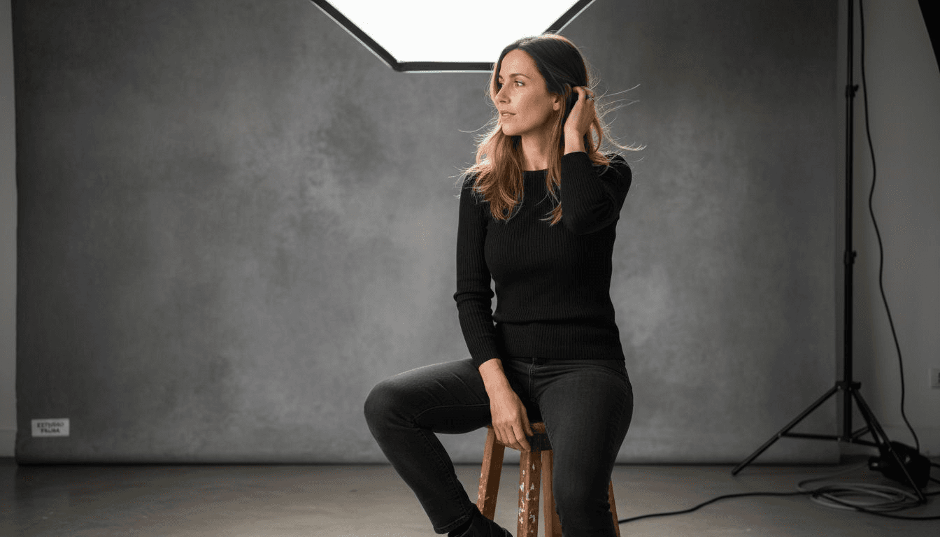 Photo session with a woman posing in a studio in Palma