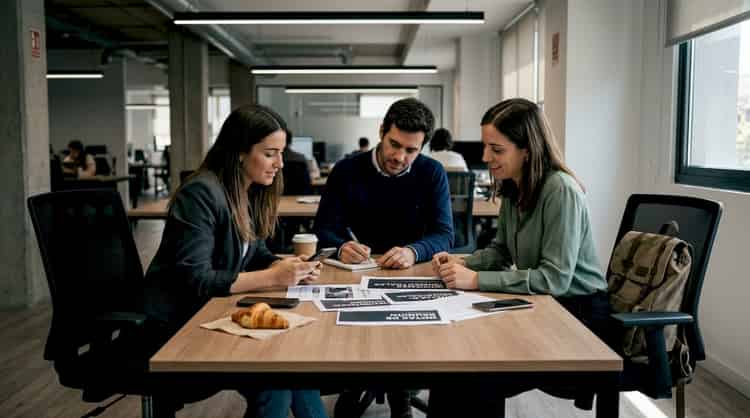 El equipo disfrutando de una charla relajada en la oficina, compartiendo ideas y trabajando juntos en un ambiente cercano.