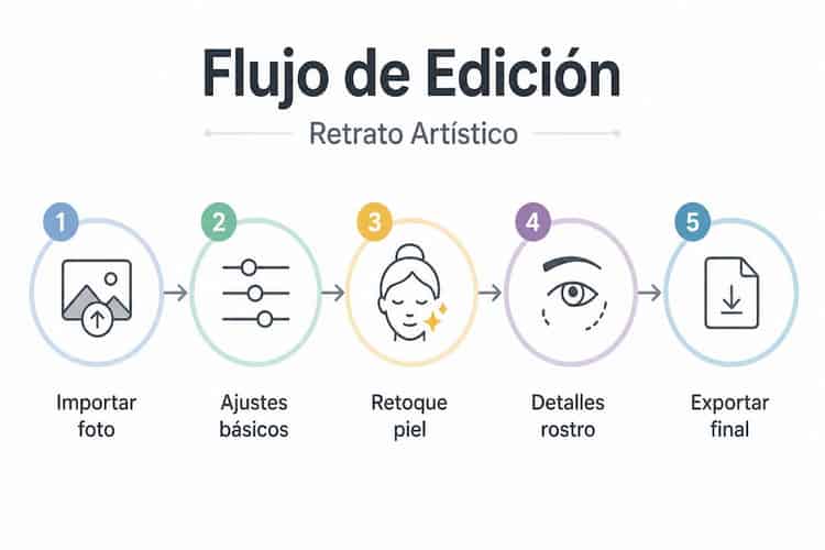 Guía visual sobre el proceso de edición de retratos