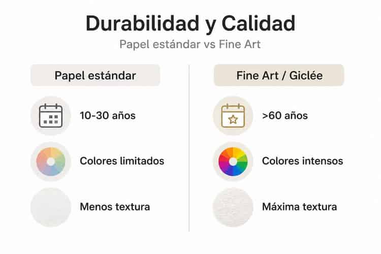 Infografía comparativa sobre la durabilidad y calidad de las impresiones fotográficas de retrato